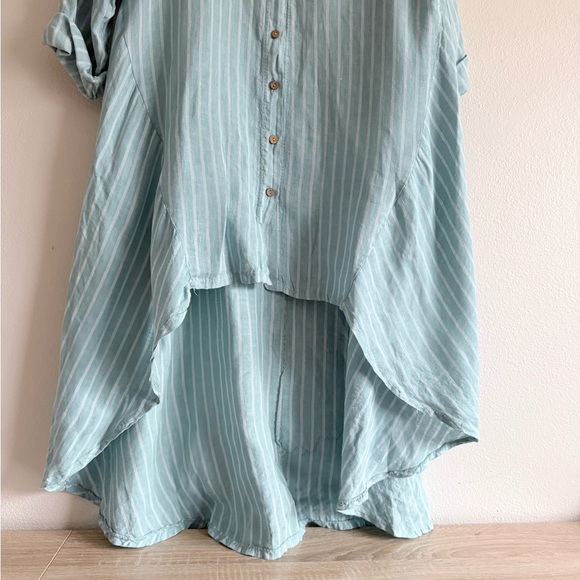 Meo Meli Light Blue Striped 100%  Linen Hi Low Button Down Dress OS - Picture 6 of 8